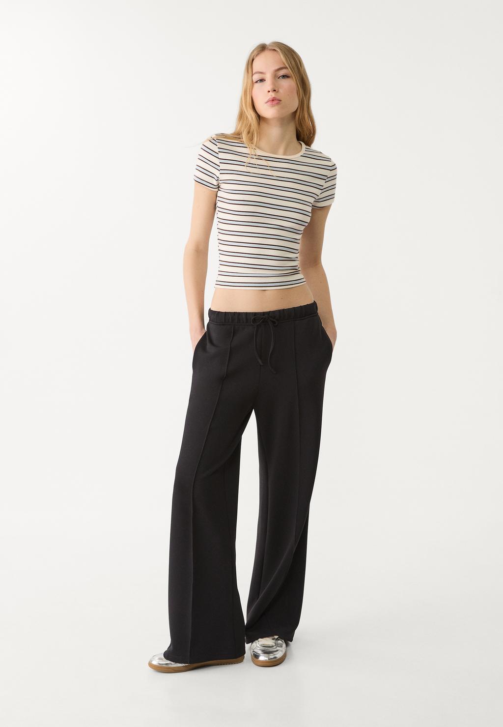 Soft-touch wide-leg trousers with seam detail