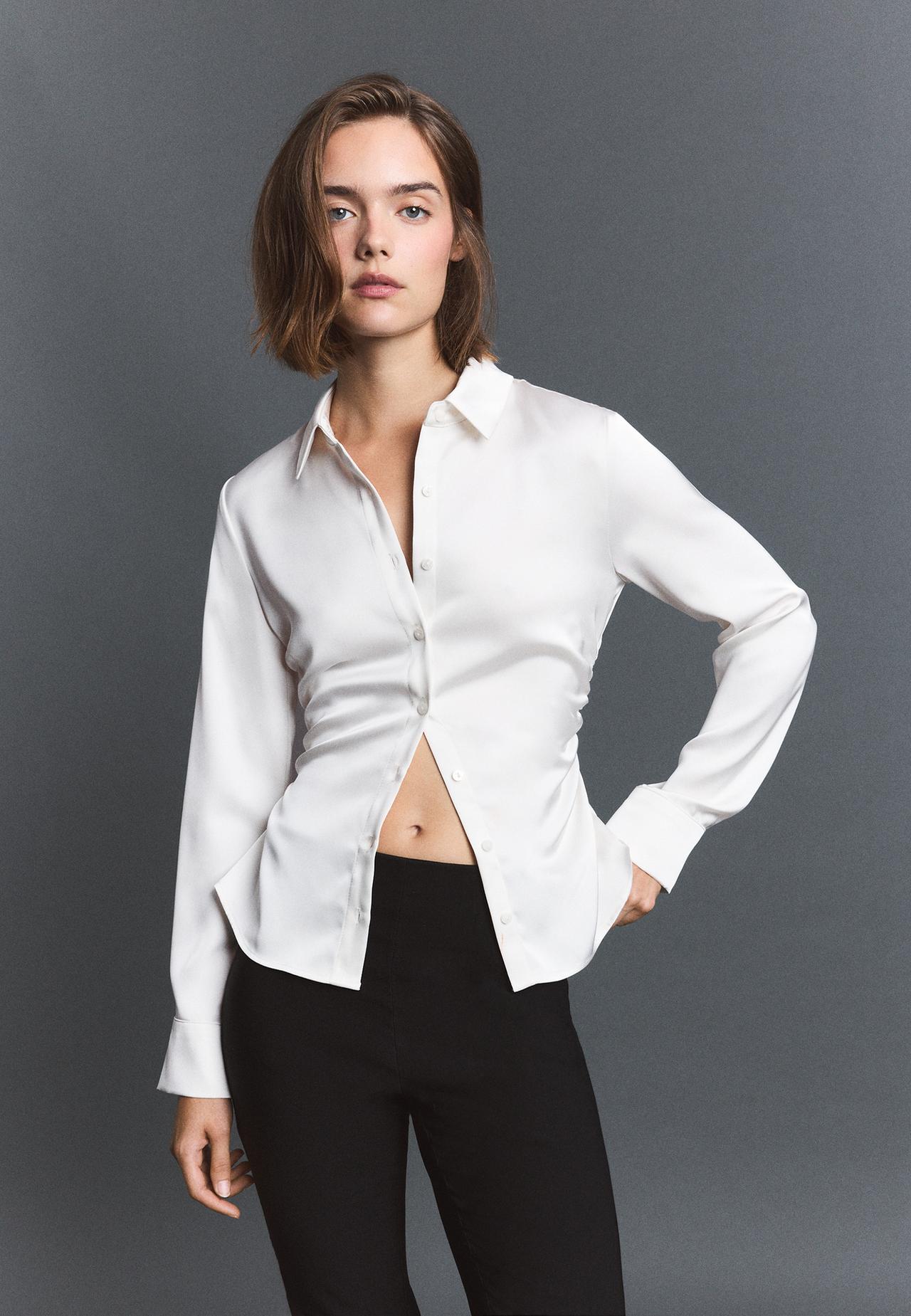 Gathered sateen shirt — Ecru