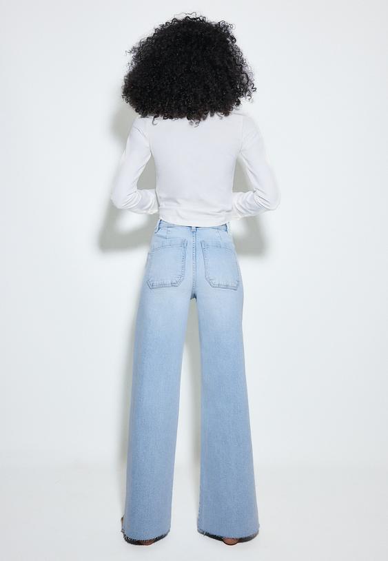 Stradivarius Jean Straight Avec Poches Denim Bleu Clair Délavé 42