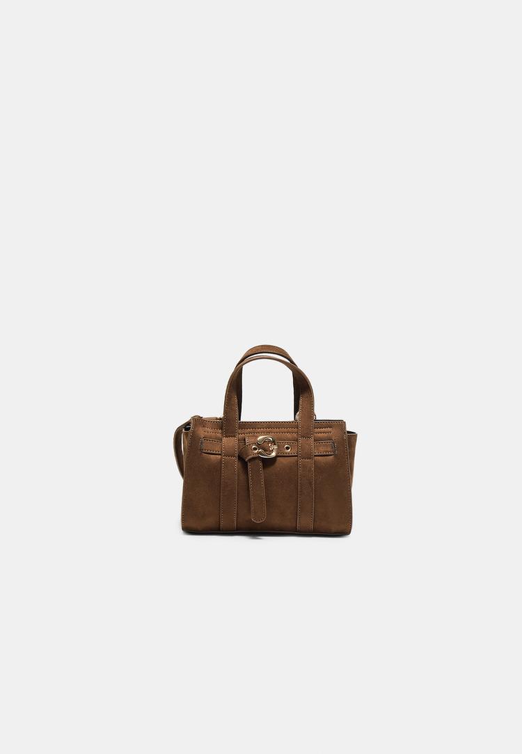 Stradivarius Mini-Tote Met Gesp Bruin Os