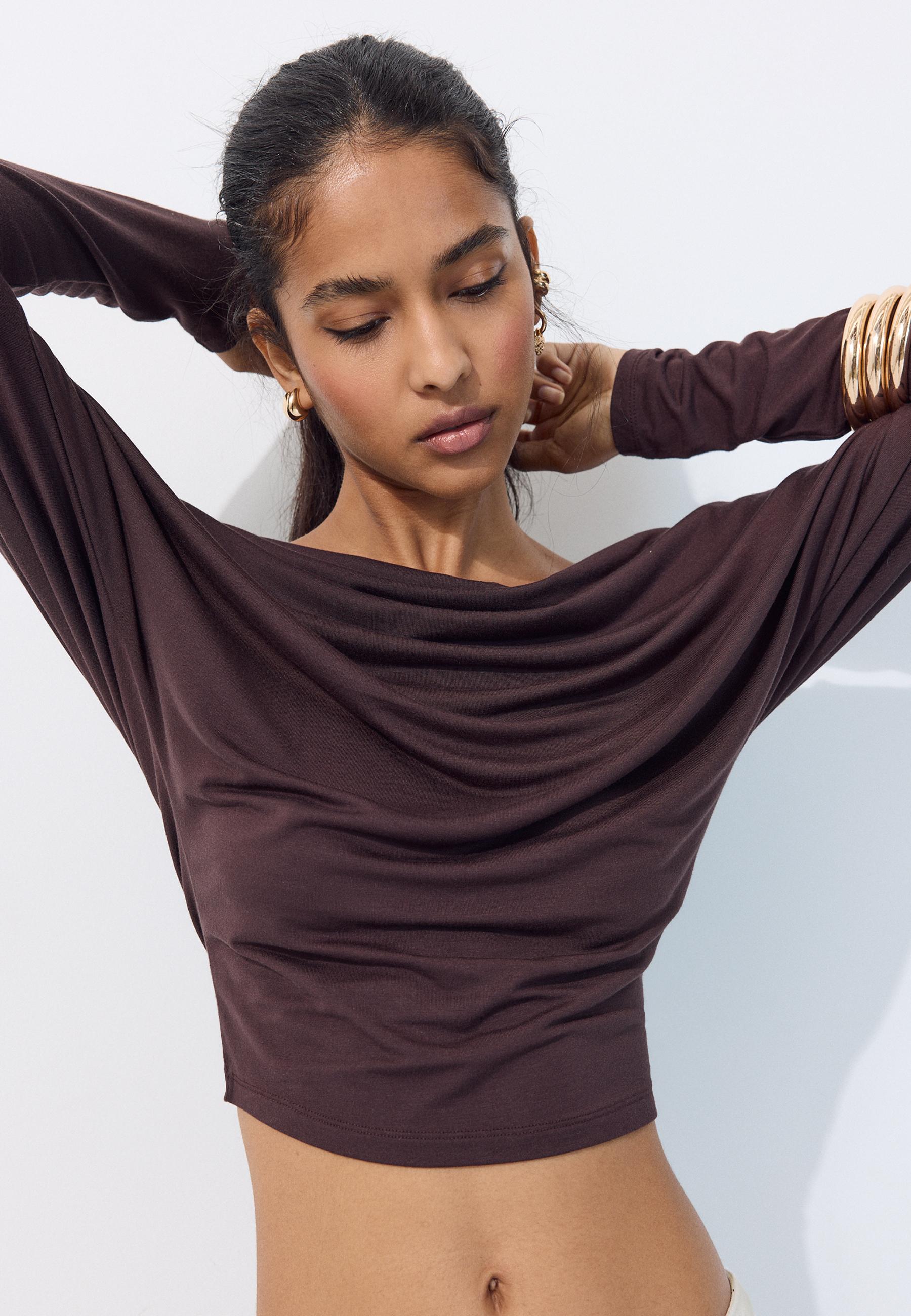 Stradivarius Ασύμμετρη Μπλούζα Modal Καφέ L