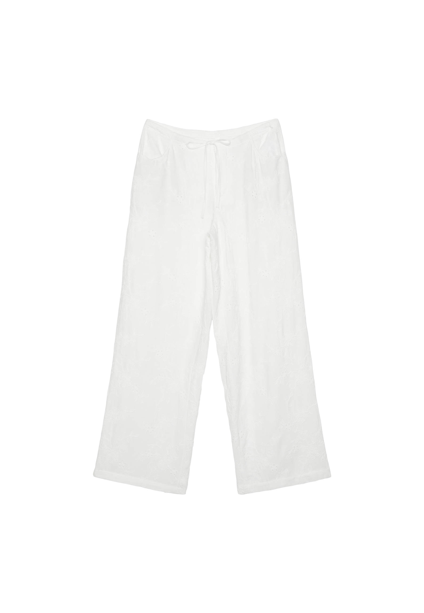 Embroidered straight-leg trousers — Ecru