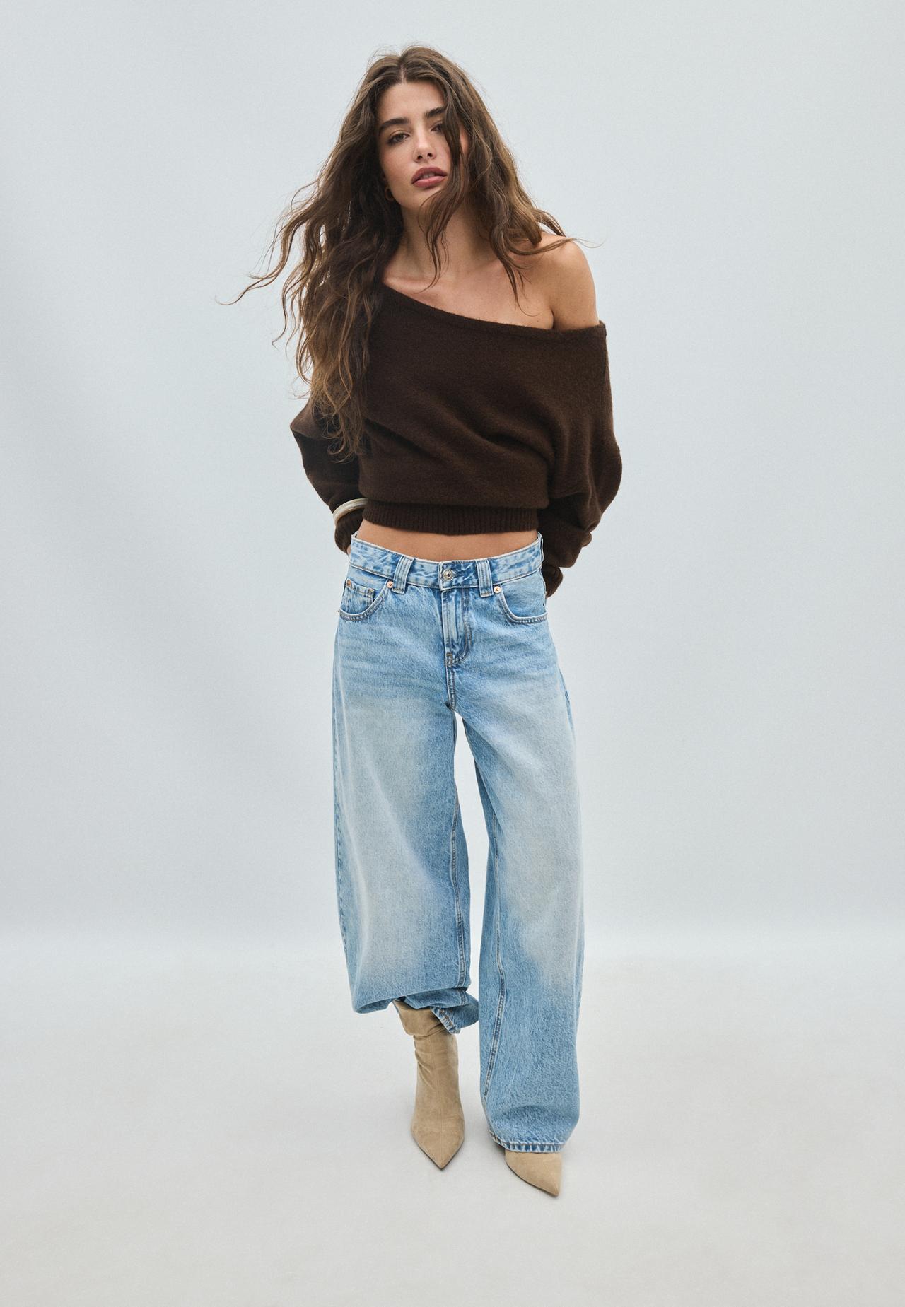 Boat neck knit jumper — Brown