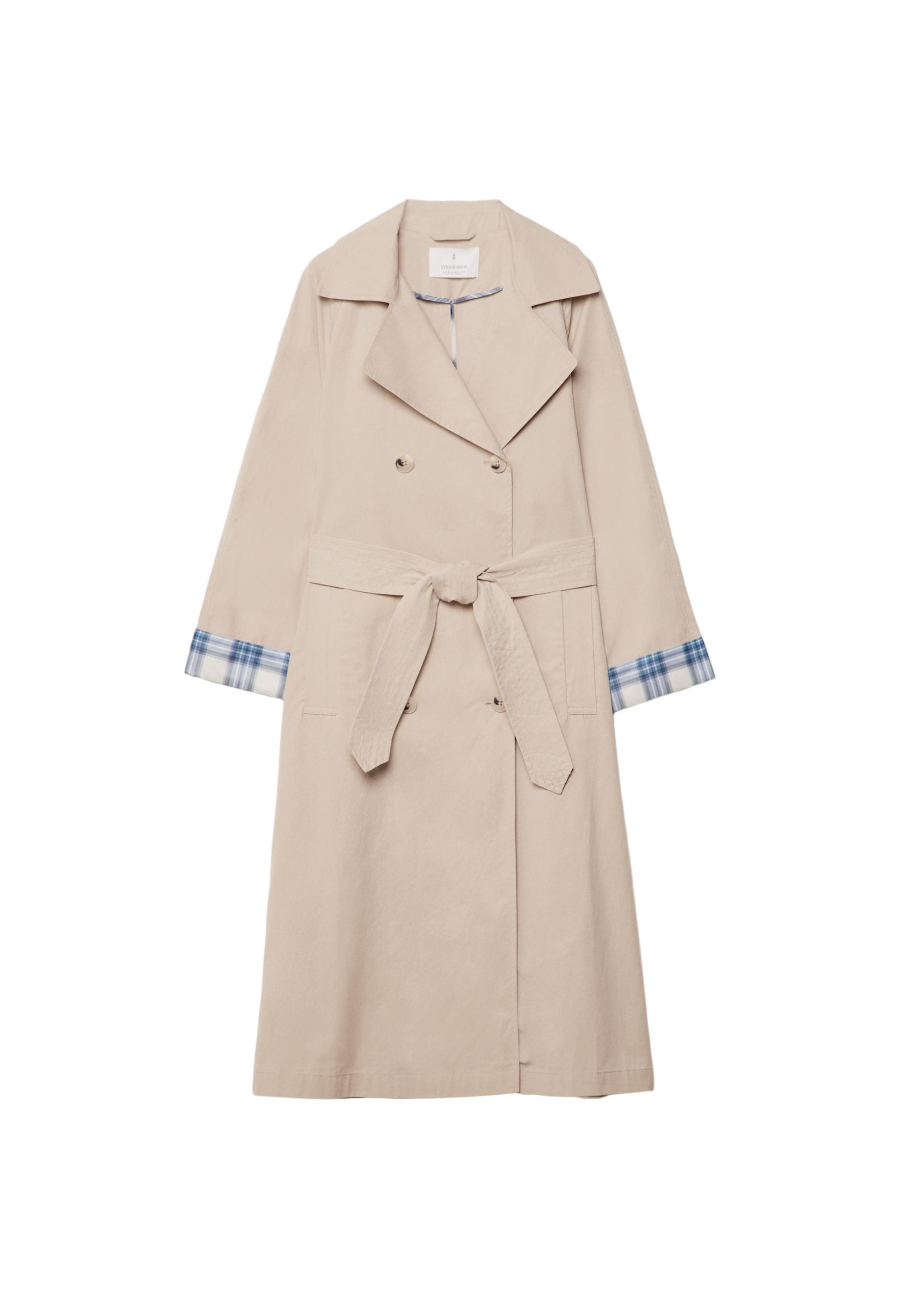 Long check trench coat with turn-up detail - Women's fashion