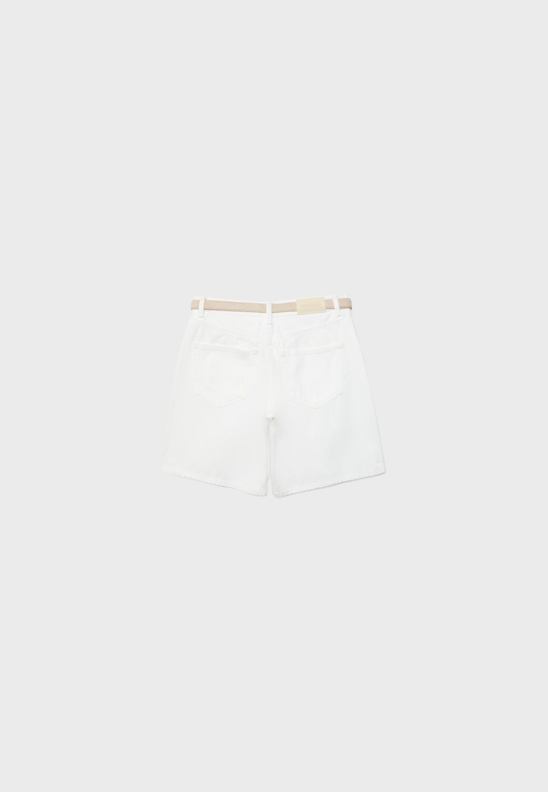 Denim Bermuda shorts with belt — White