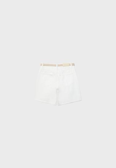 Belted denim Bermuda shorts — White 8