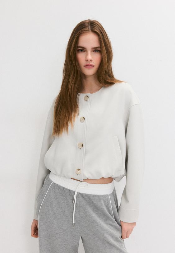 Napihnjena Jakna Z Okroglim Izrezom