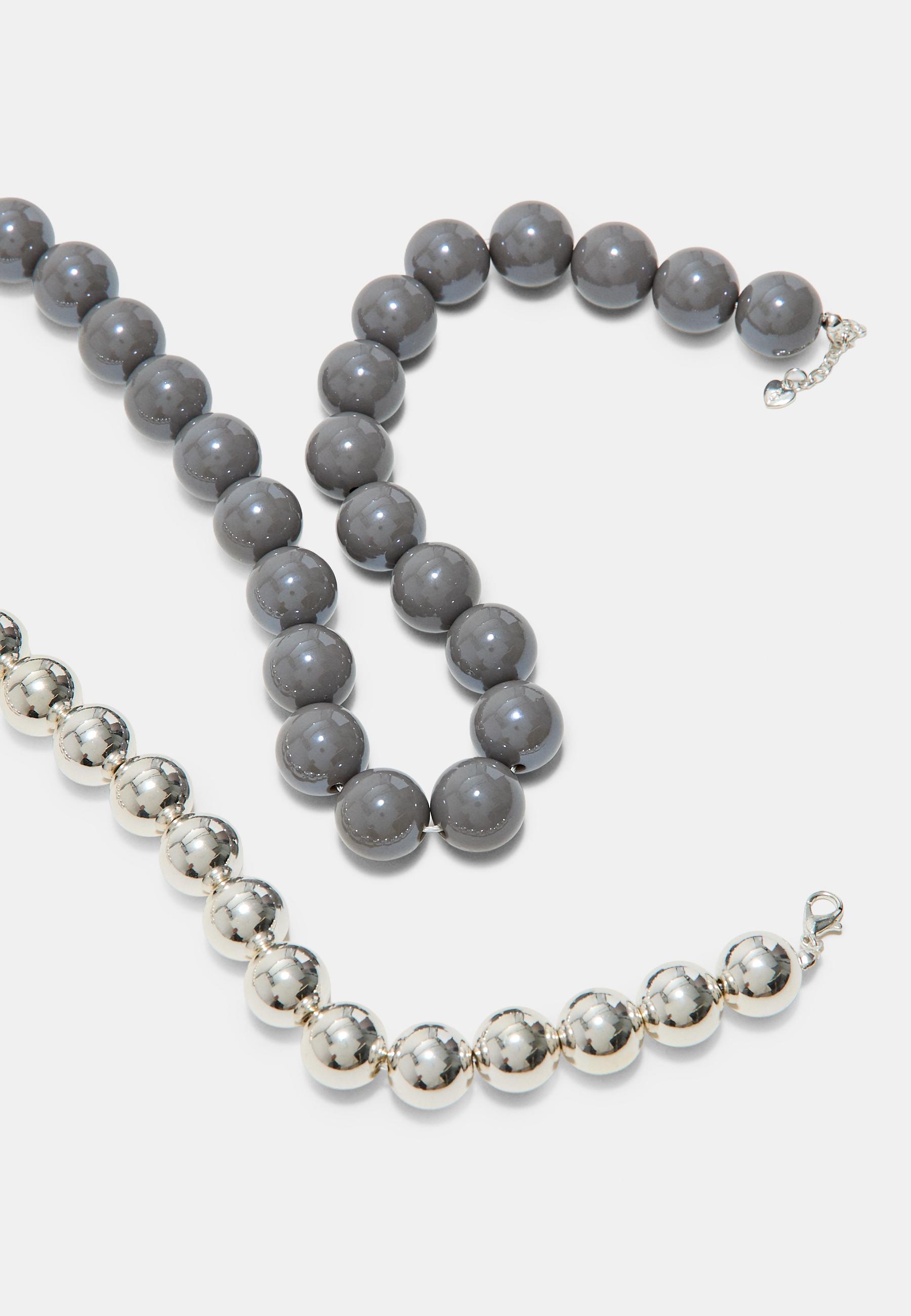 Set of 2 bead necklaces — Grey