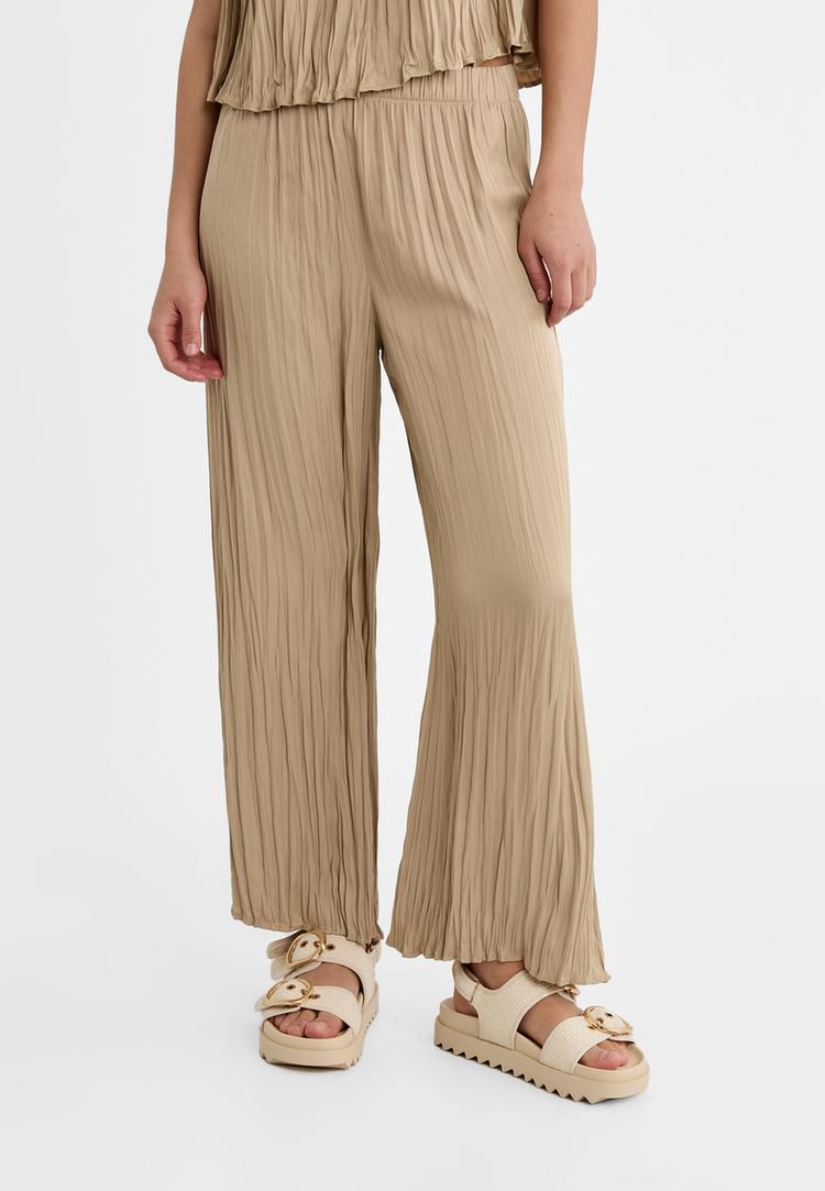 pantaloni culotte morbidi satinati testurizzati