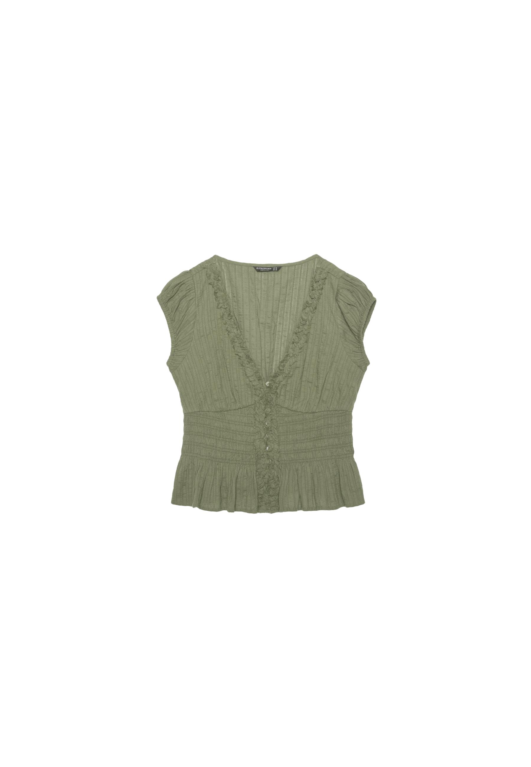 Short sleeve shirred shirt — Khaki
