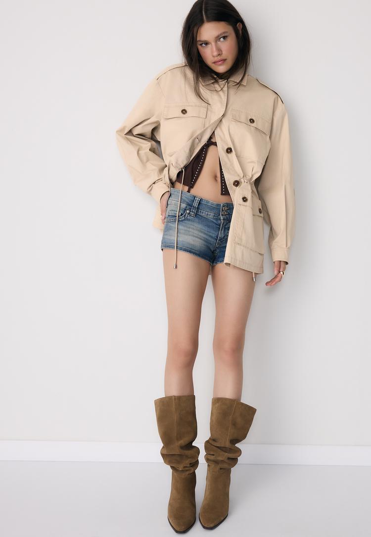 Stradivarius Παρκά Από Βαμβάκι Με Τσέπες Πέτρα M