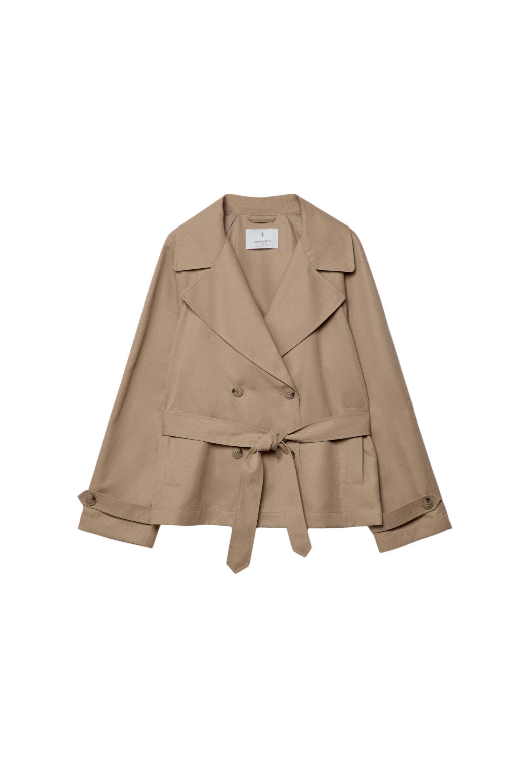 Short flowing trench coat with belt — Khaki