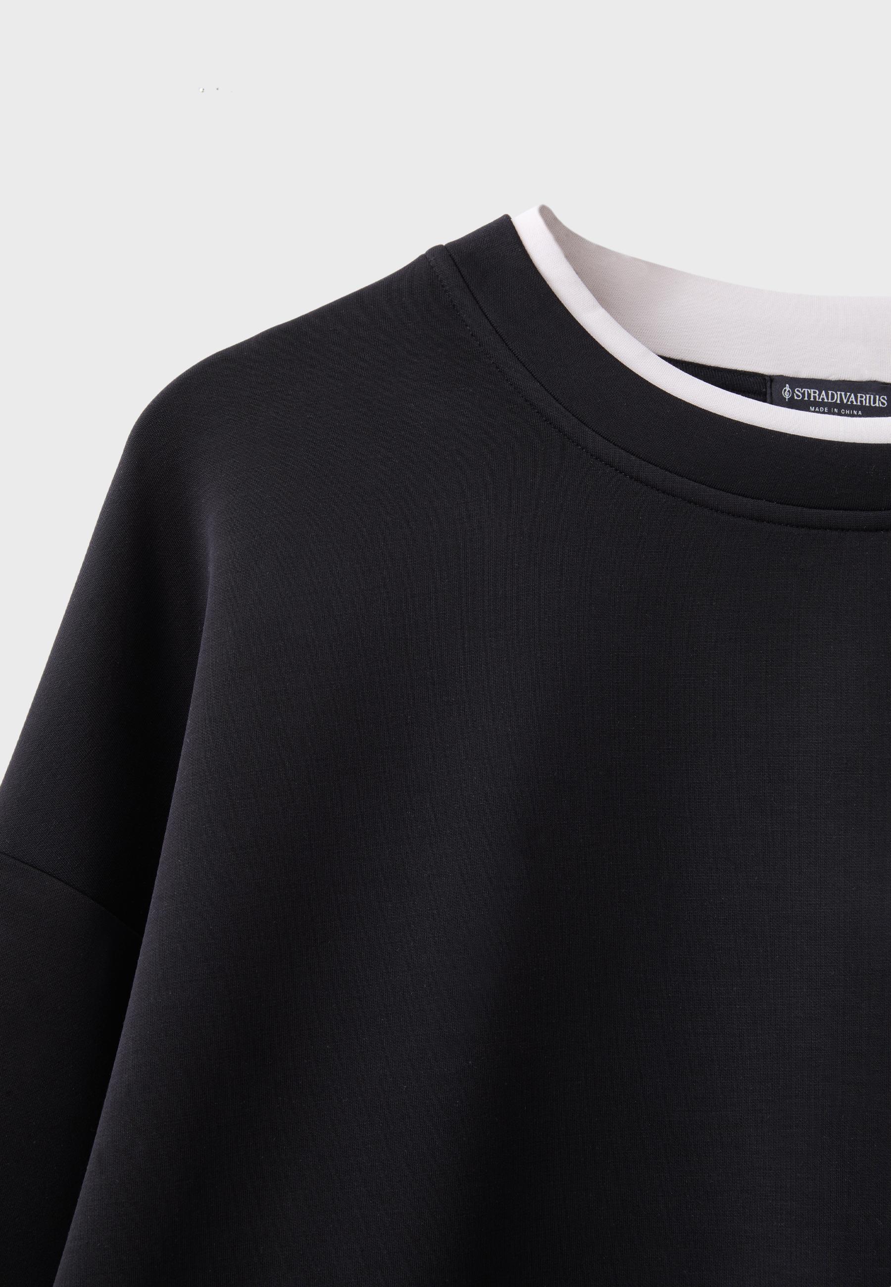 Soft-touch contrast round neck sweatshirt — Black