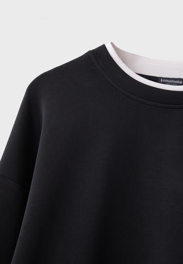 Soft-touch contrast round neck sweatshirt — Black 9