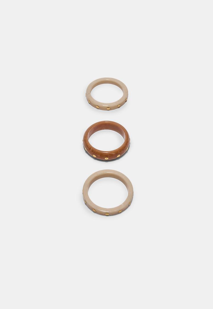 Stradivarius Σετ 3 Άκαμπτα Βραχιόλια Με Καρφιά Καφέ Os