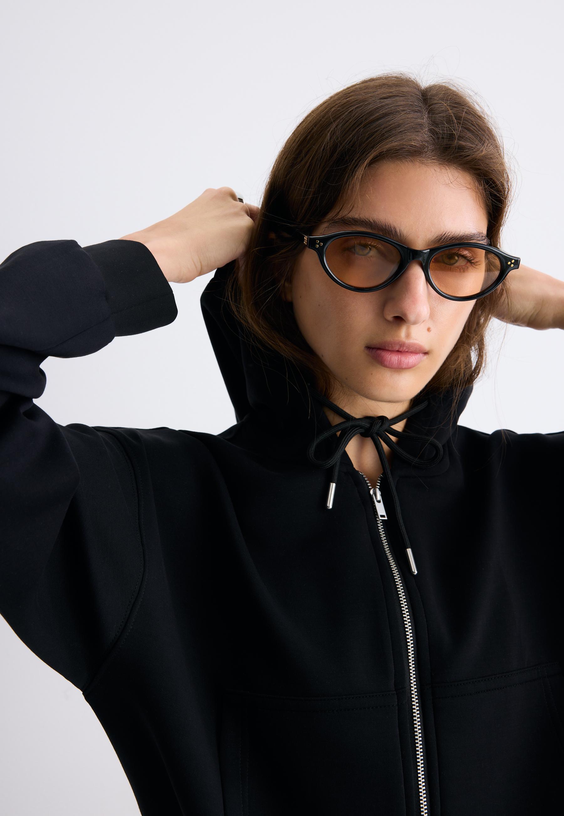 Soft-feel zip-up sweatshirt — Black