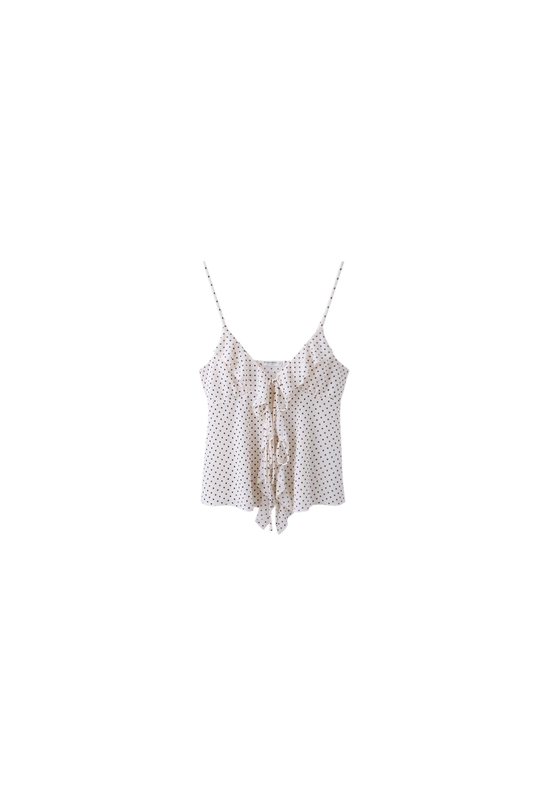 Printed ruffled top — Ecru