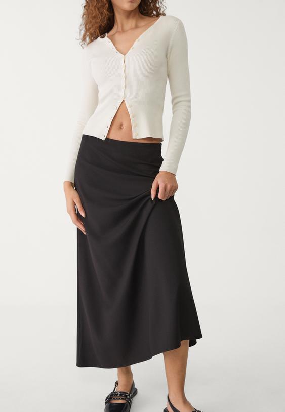 Katlı midi dökümlü etek - Görsel 6