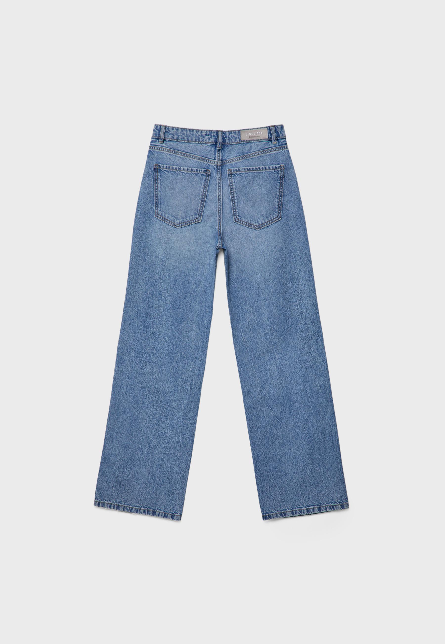 Straight-leg jeans with rhinestones — MEDIUM BLUE DENIM