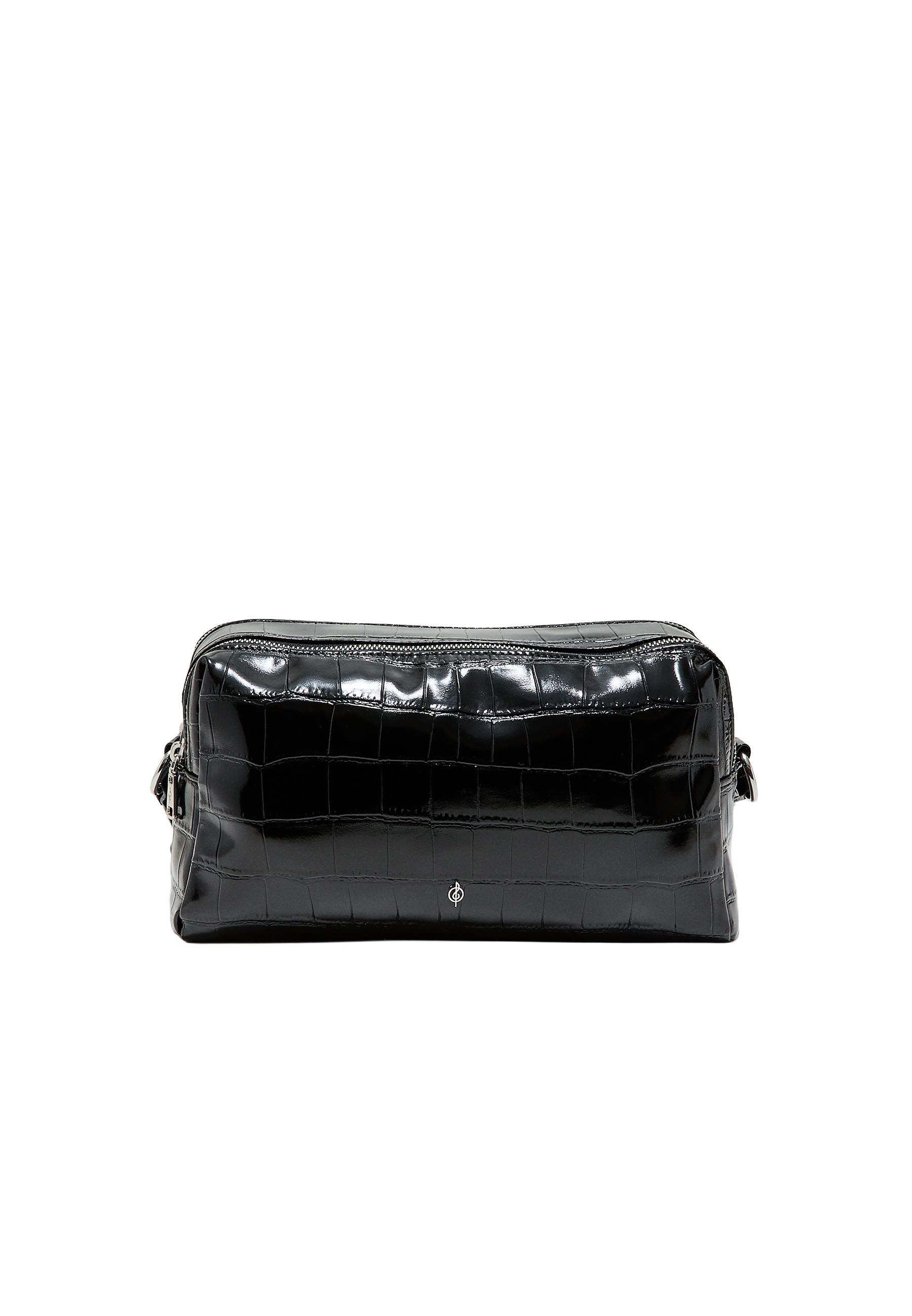 Crocodile-effect rectangular crossbody bag — Black