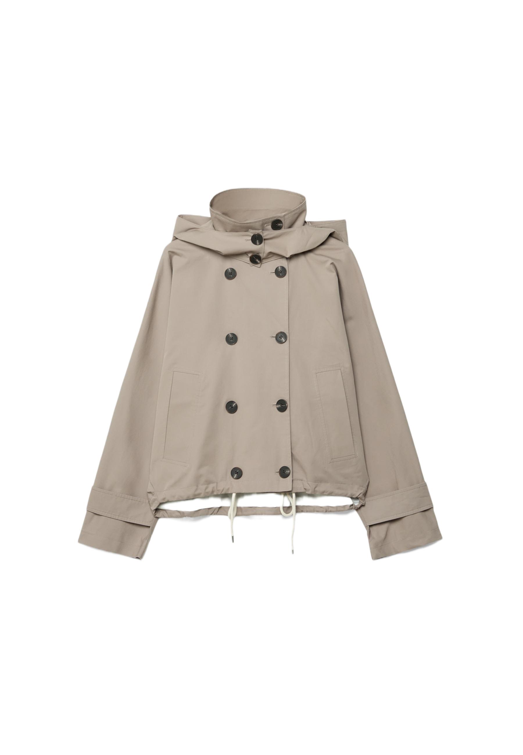 Short puff sleeve trench coat with detachable hood — Beige