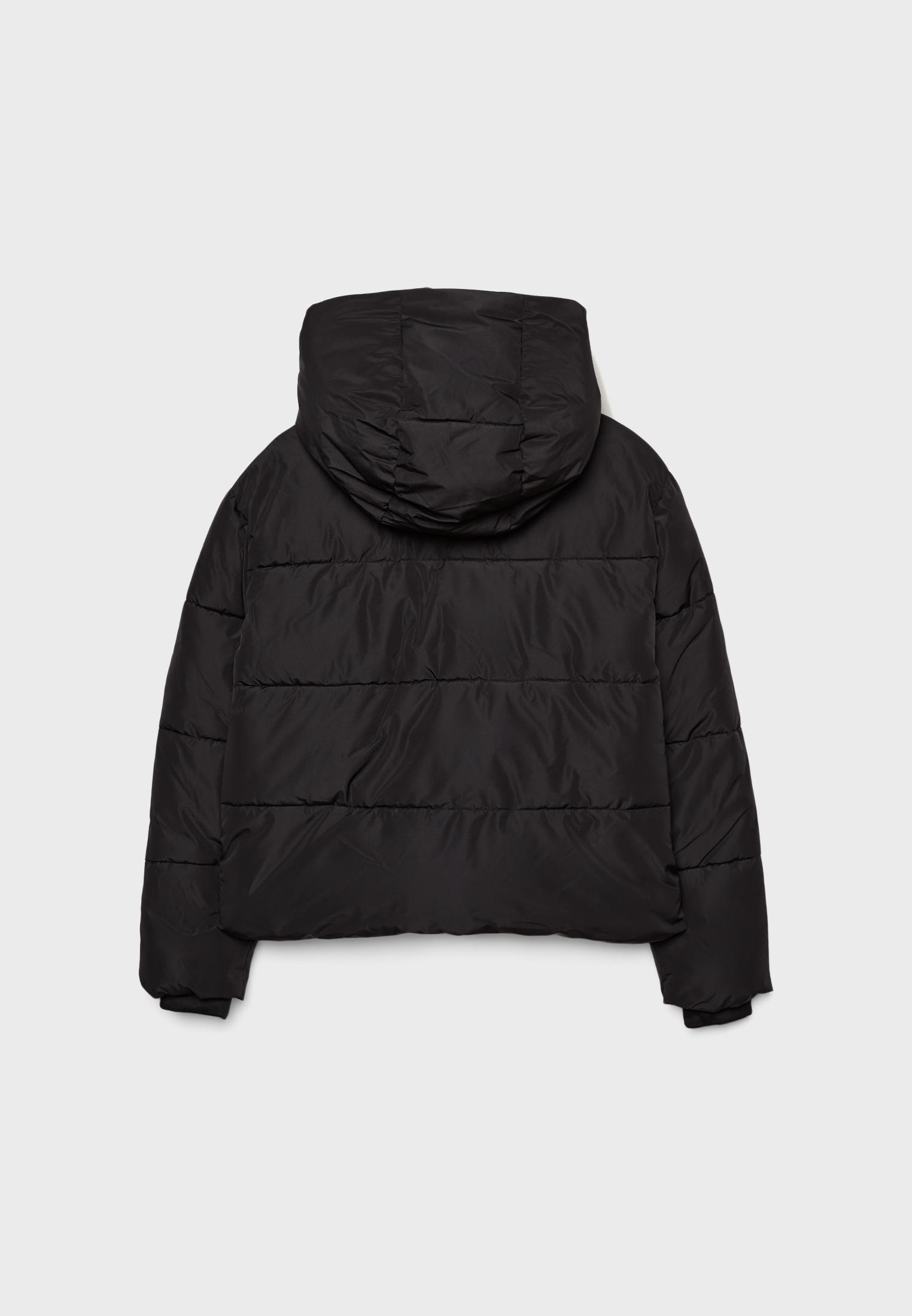 Basic hooded puffer jacket — Black