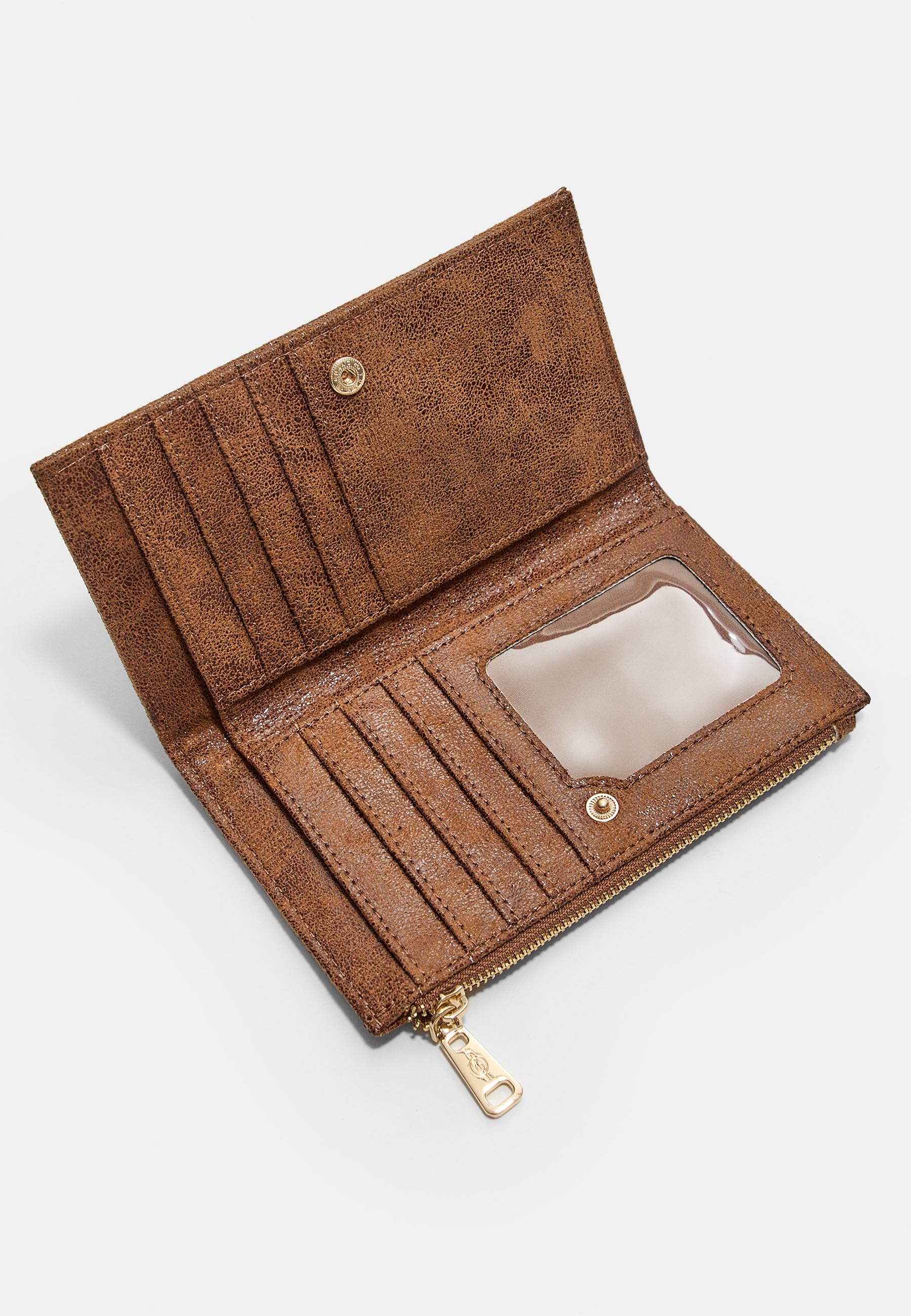 Shimmery card holder purse with zip — Brown