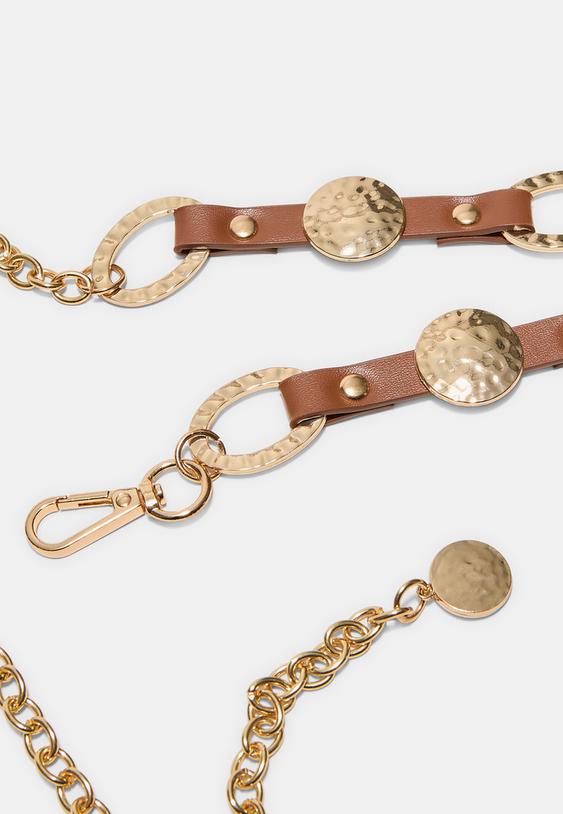 Stradivarius Metal Leather Effect Belt Brown M