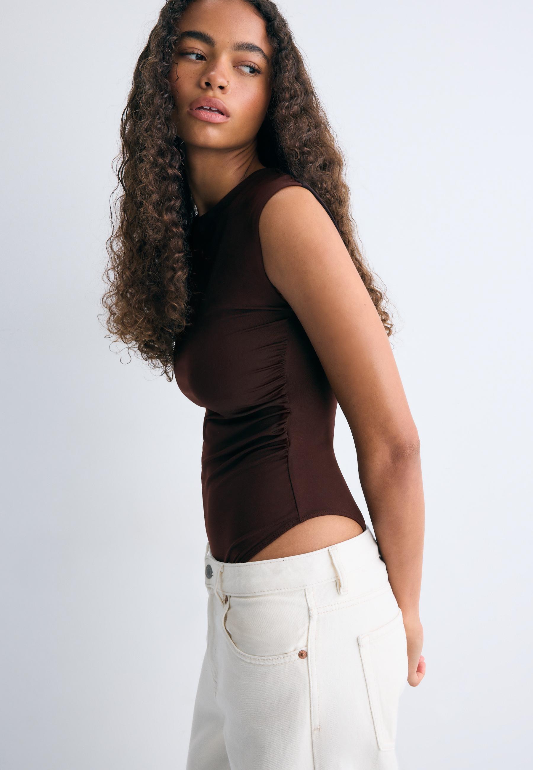 Gathered bodysuit — Brown