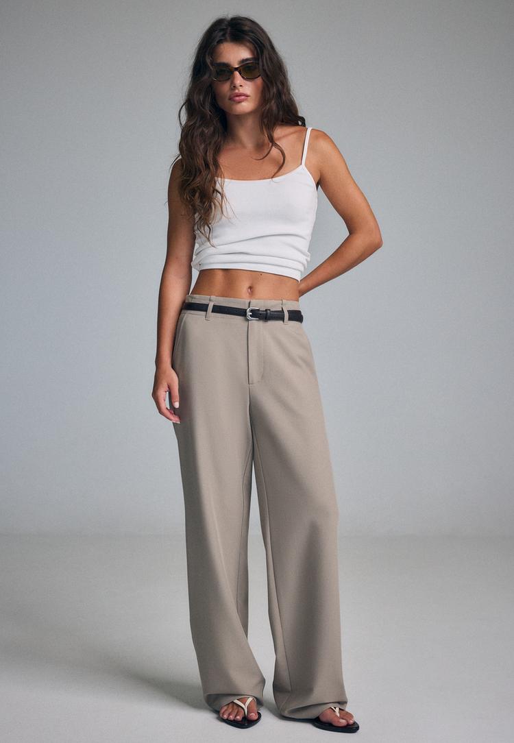 straight fit smart trousers with belt