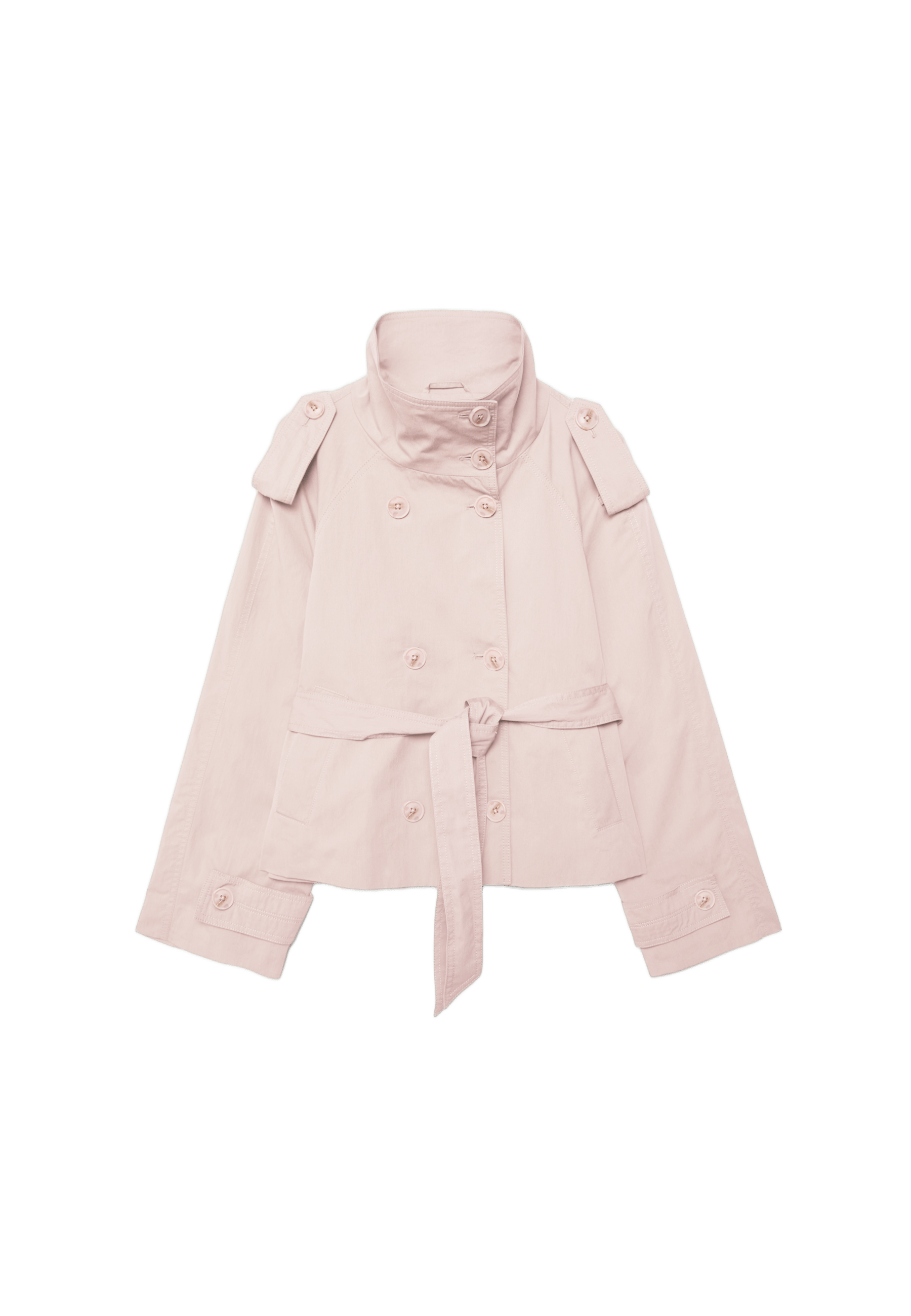 High-neck trench coat with belt — Salmon pink