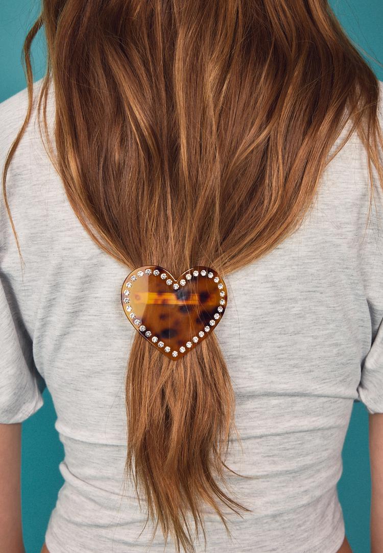 Stradivarius Καρφίτσα Μαλλιών Καρδιά Με Τρουκς Καφέ Os φωτογραφία