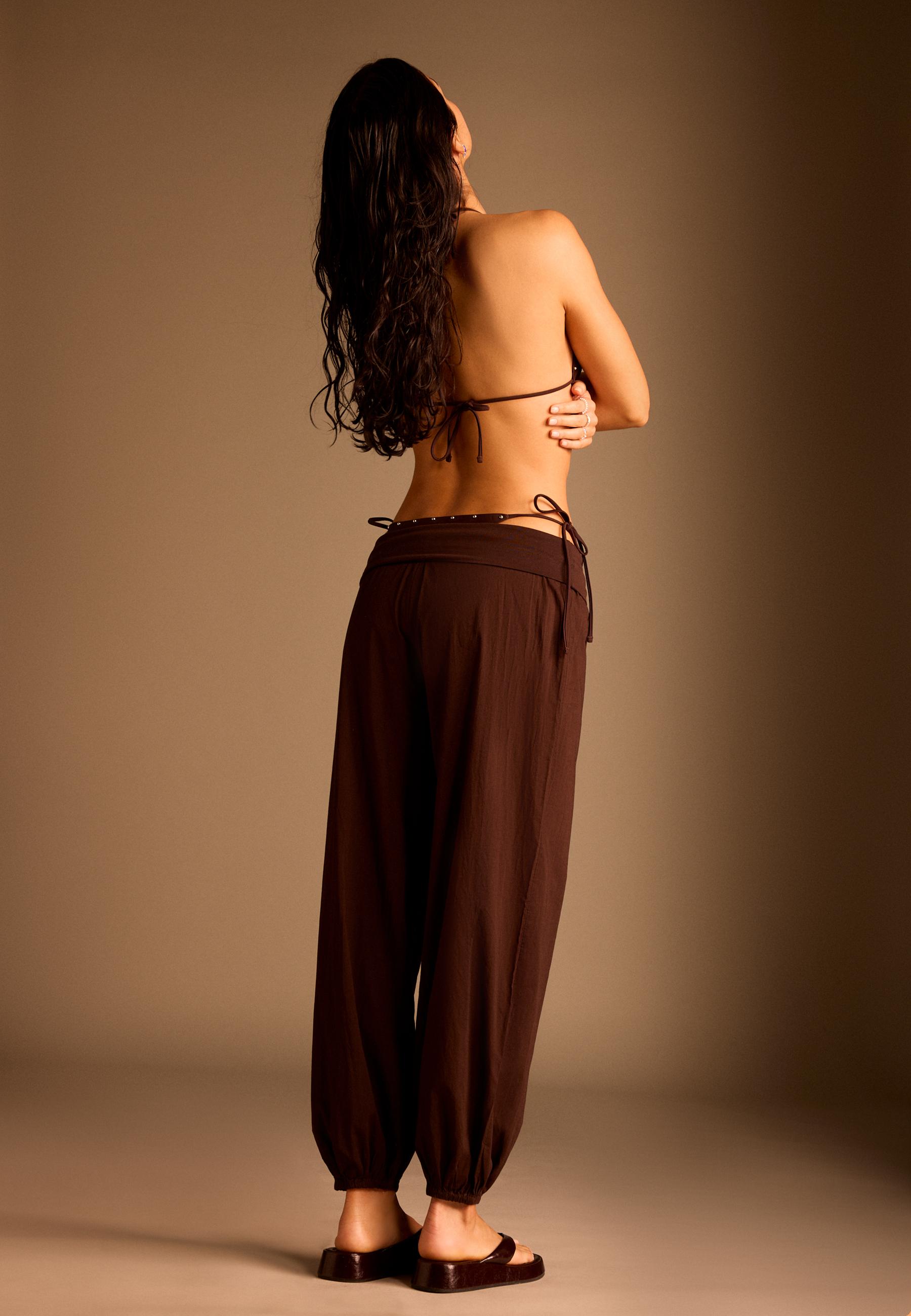 Balloon trousers with turn-down waist — Brown