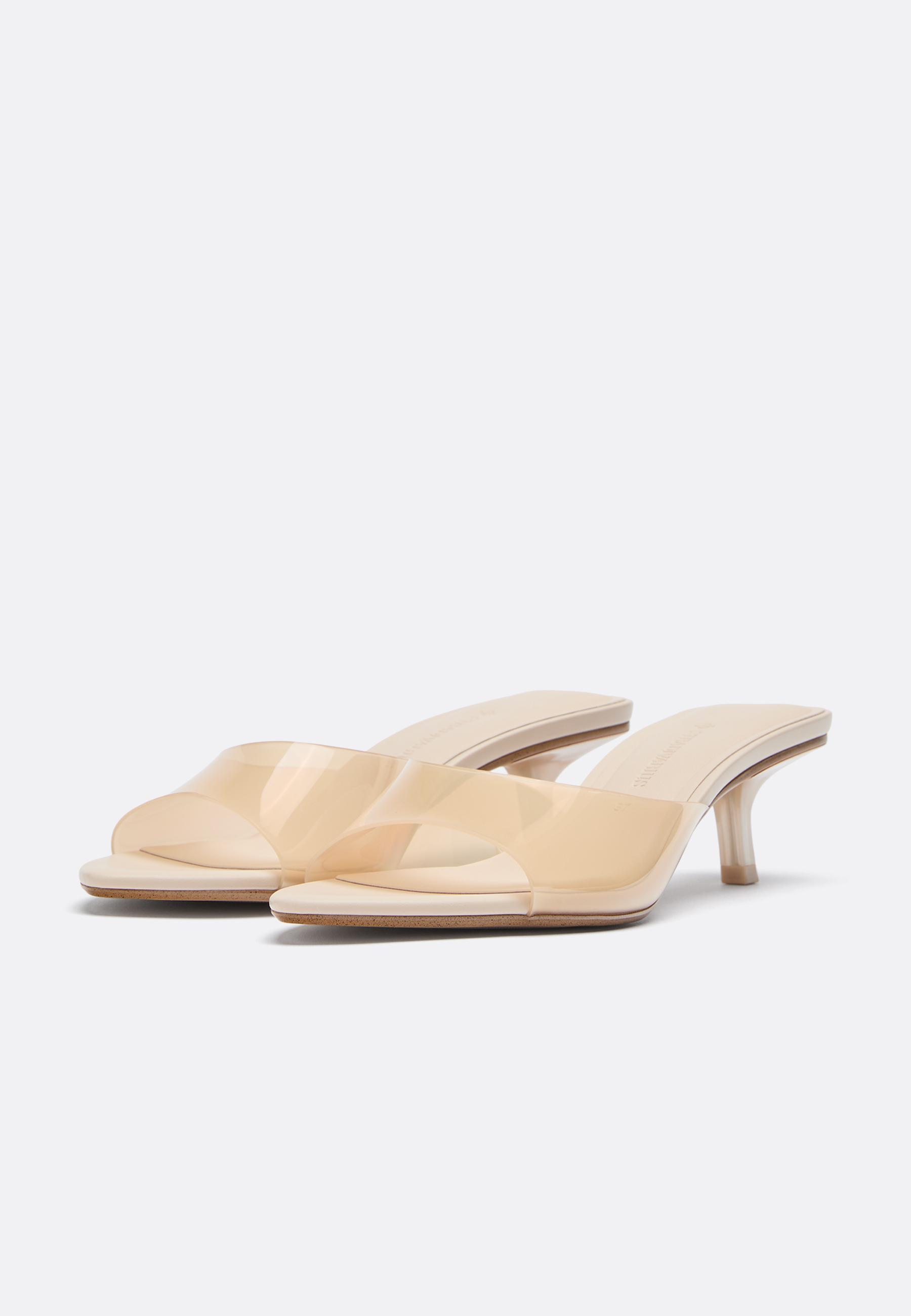 Vinyl vamp kitten heel sandals — BEIGE