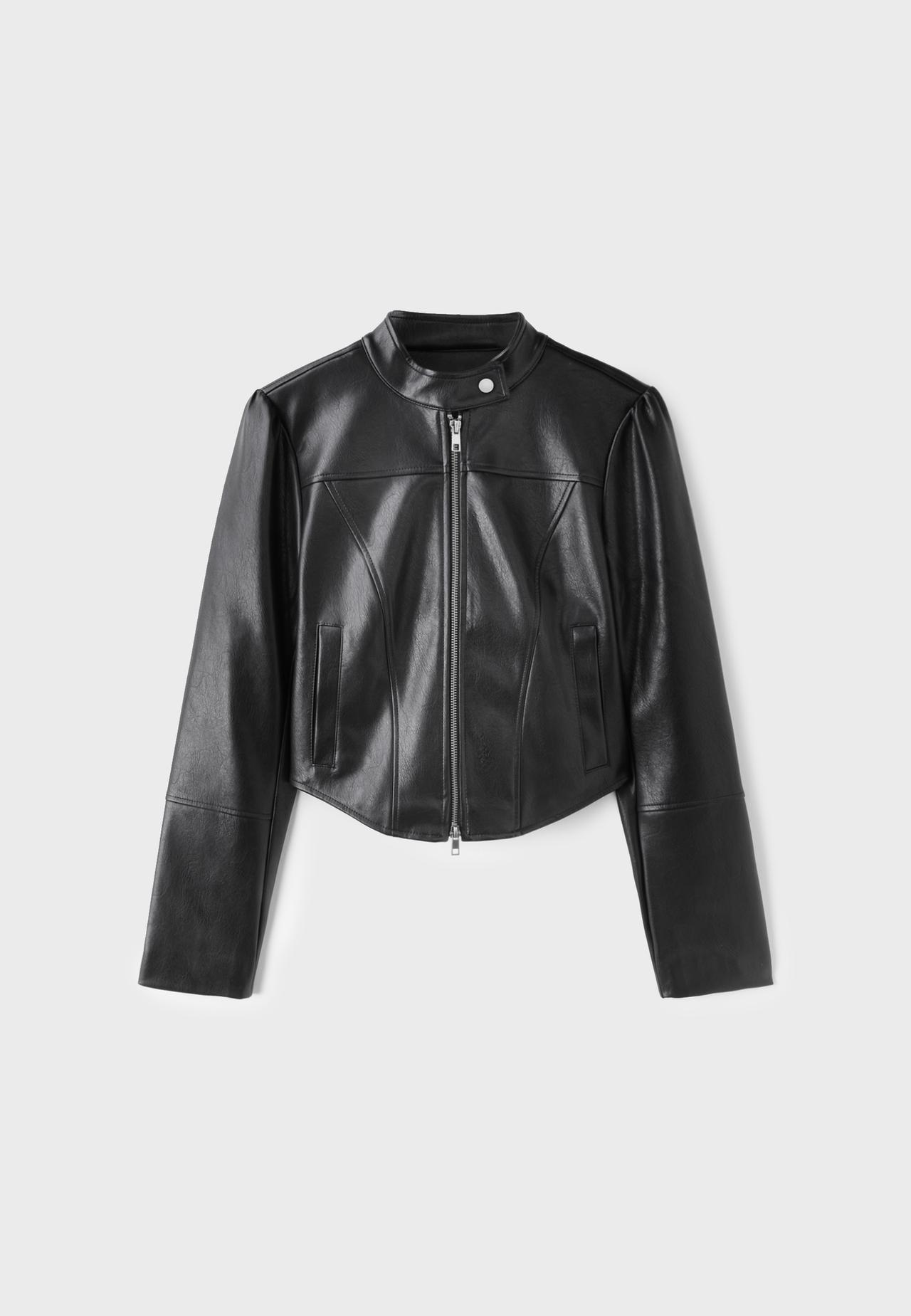 Cropped leather effect biker jacket — Black