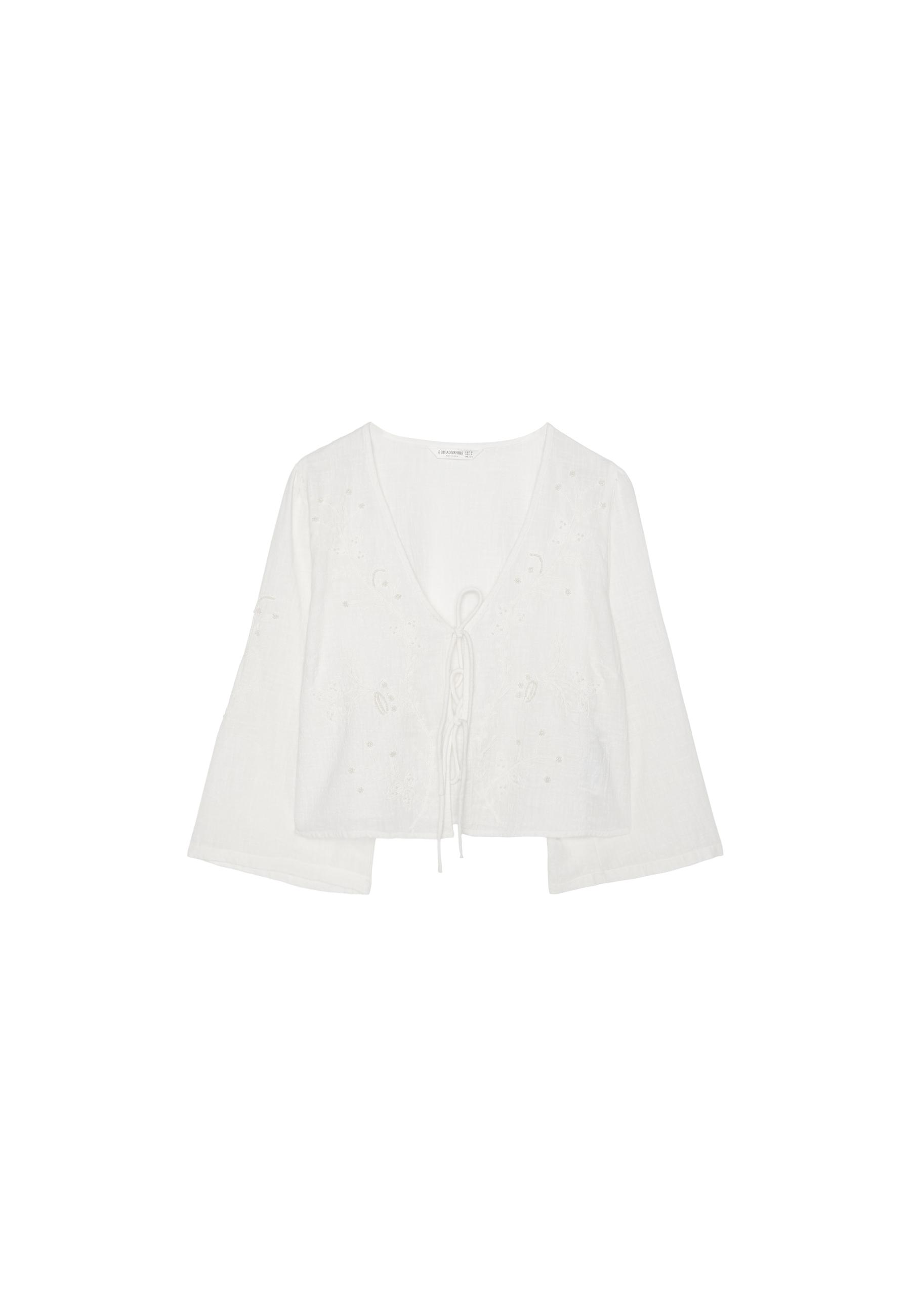 Embroidered faux pearl knot shirt — White