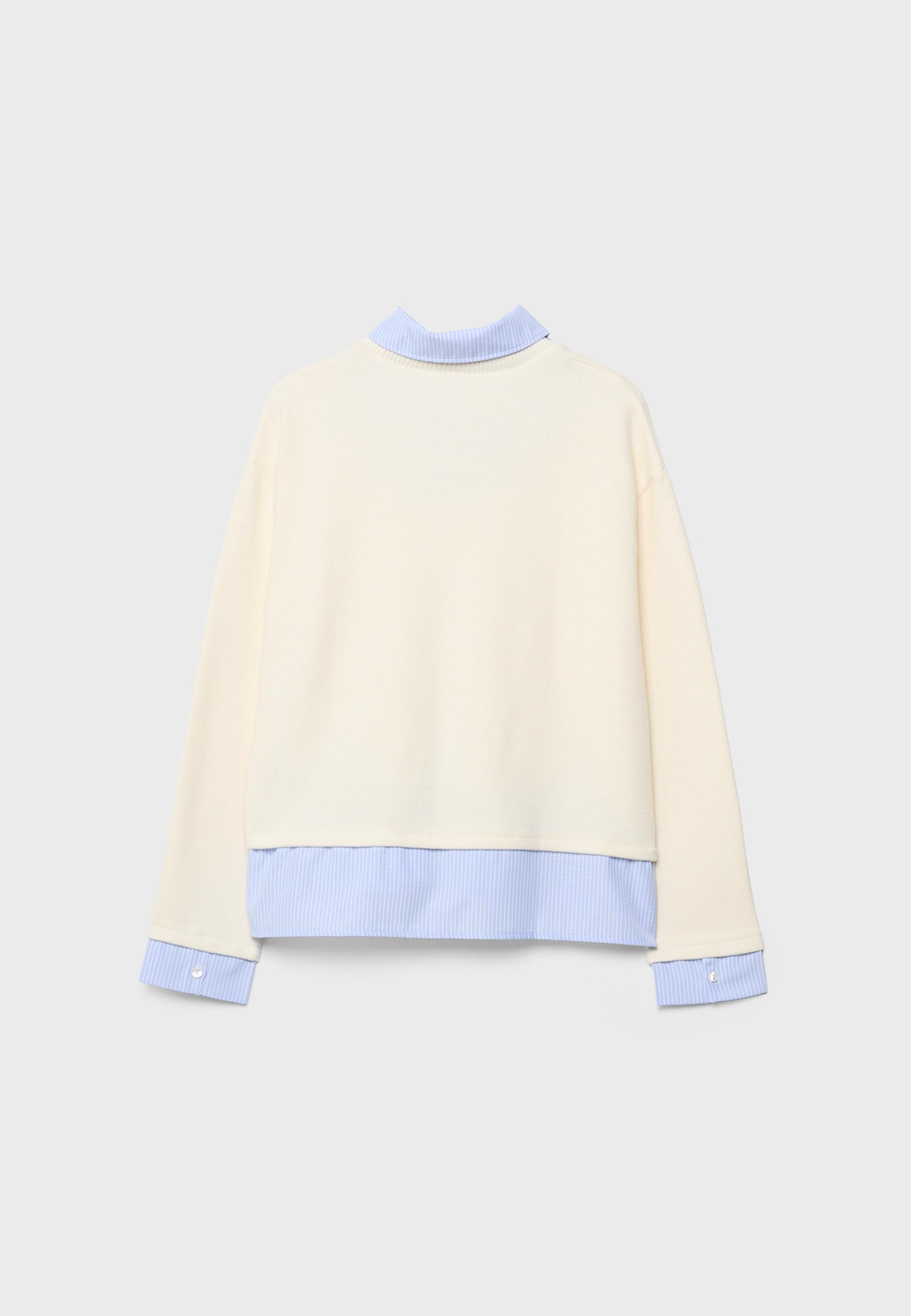 Bi-material knit T-shirt — Ecru