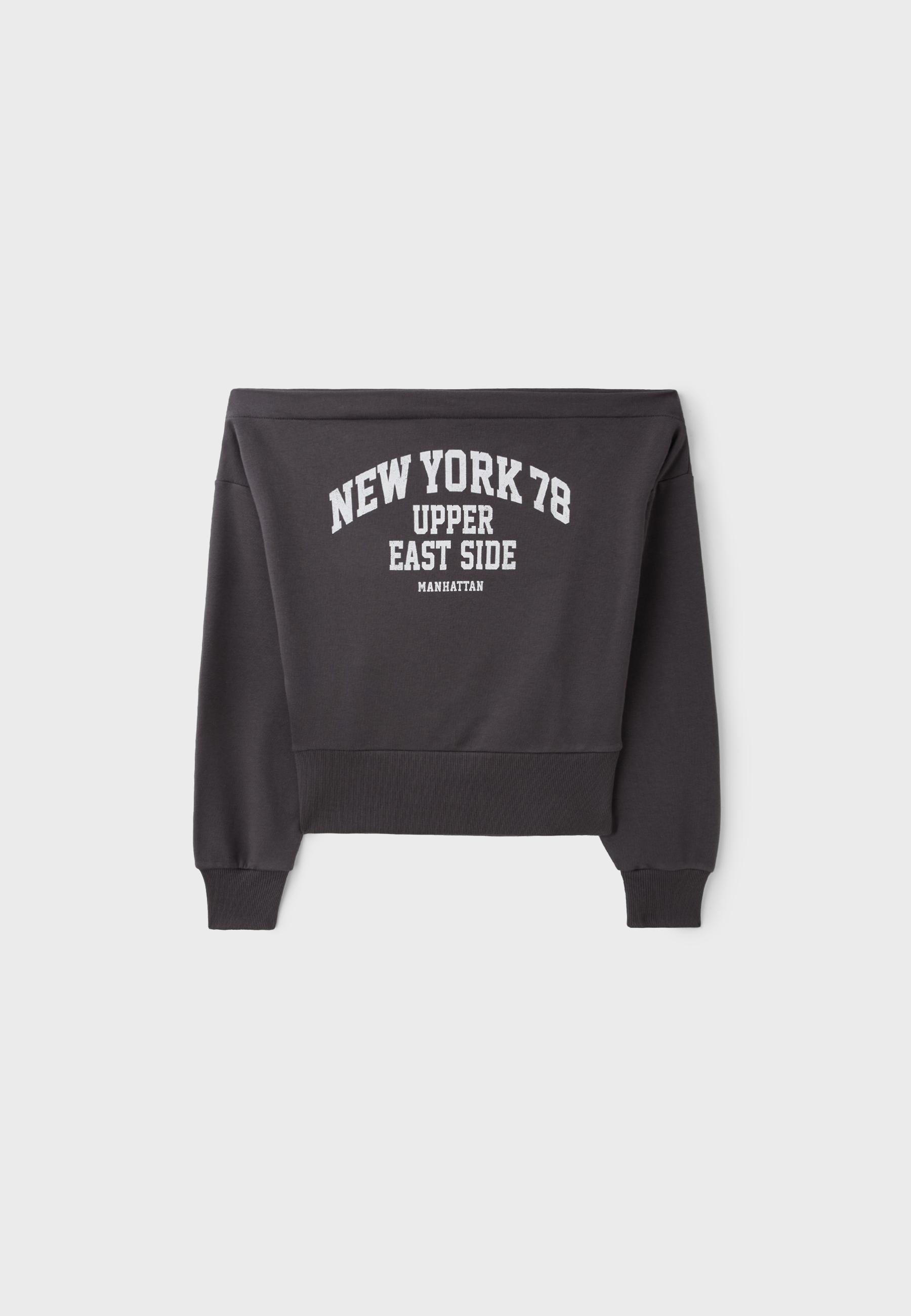 Cropped boat neck sweatshirt — Dark grey