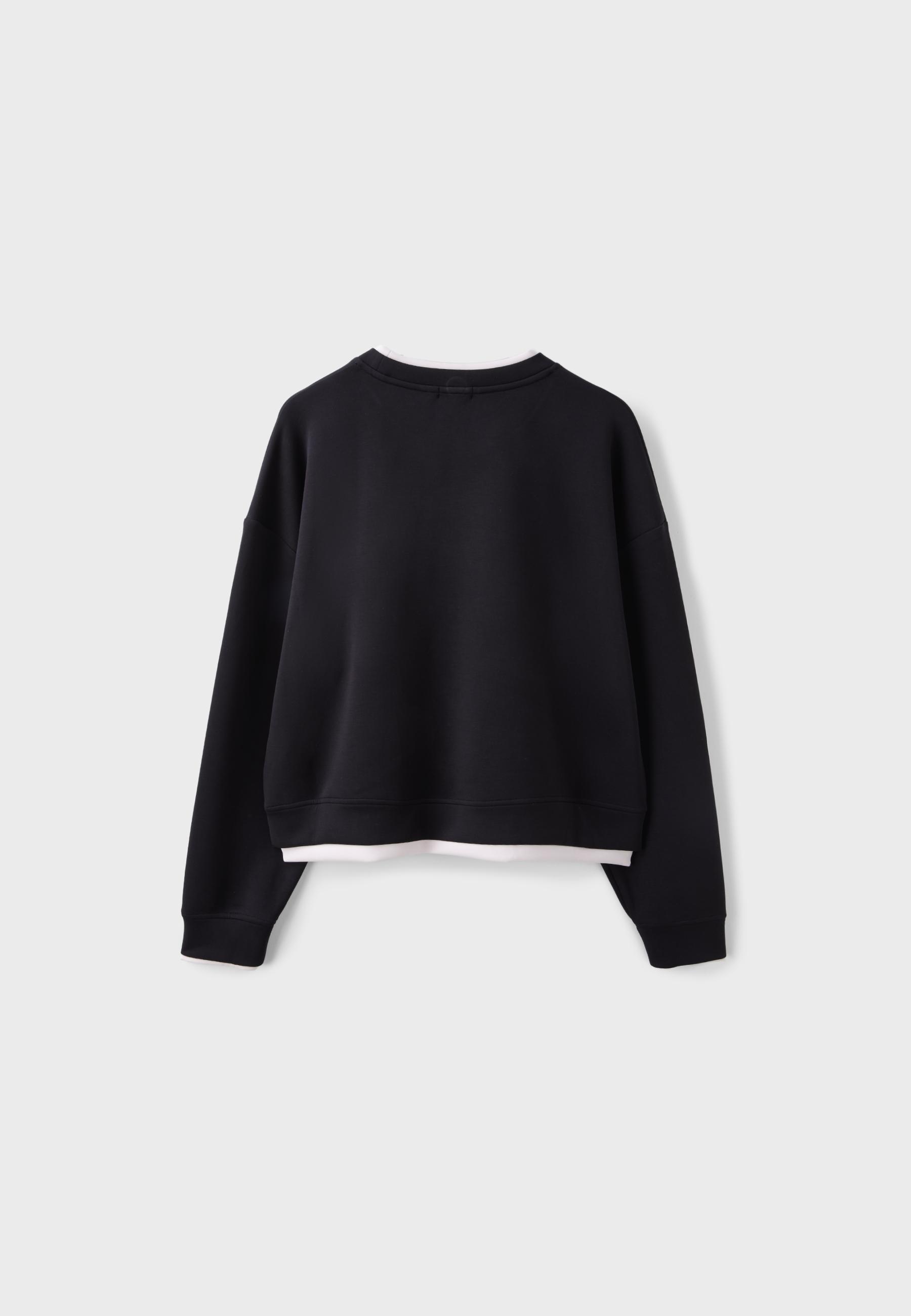 Soft-touch contrast round neck sweatshirt — Black