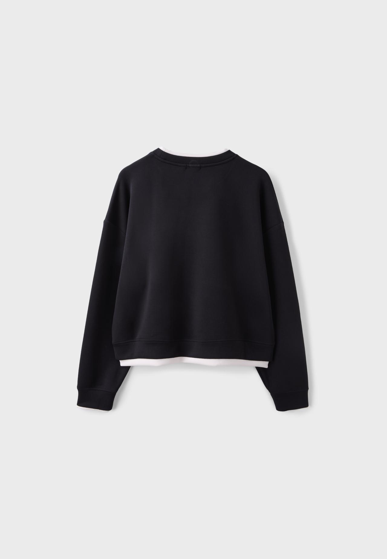 Soft-touch contrast round neck sweatshirt — Black