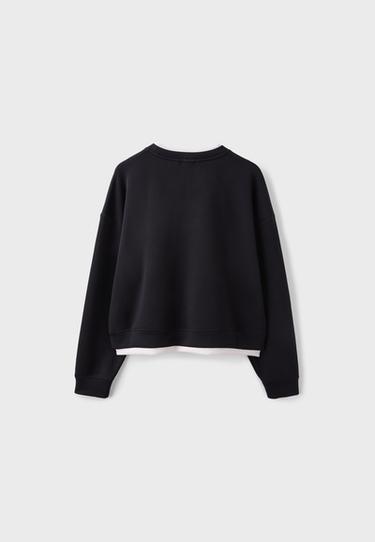 Soft-touch contrast round neck sweatshirt — Black 8