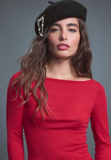 Faux pearl beret — Black 2