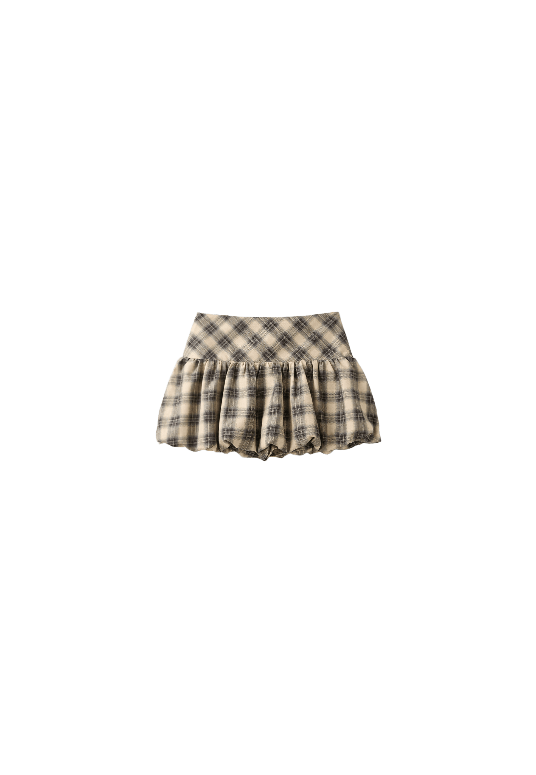 Check balloon mini skirt — Beige
