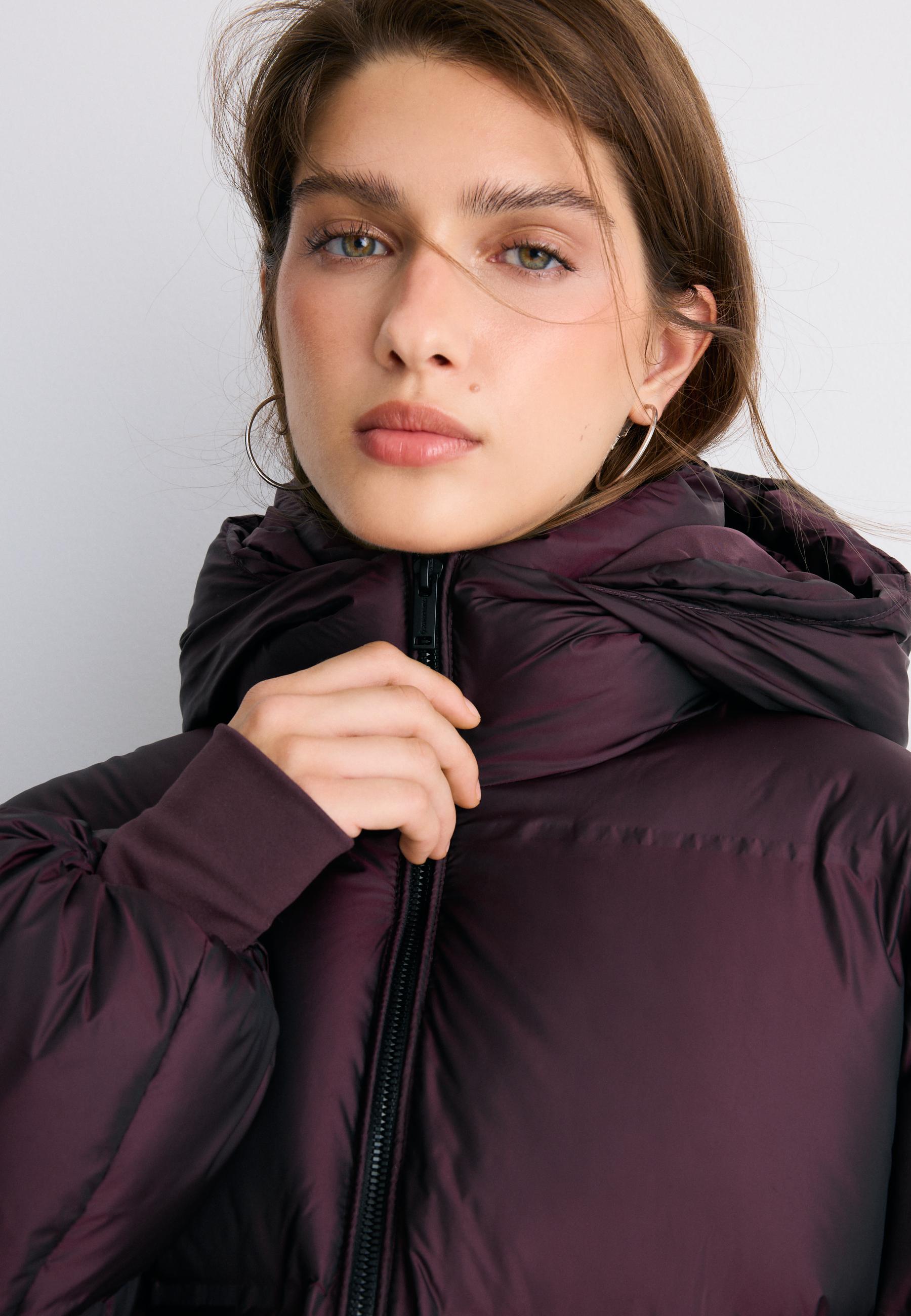 Hooded shiny padded jacket — Dark purple