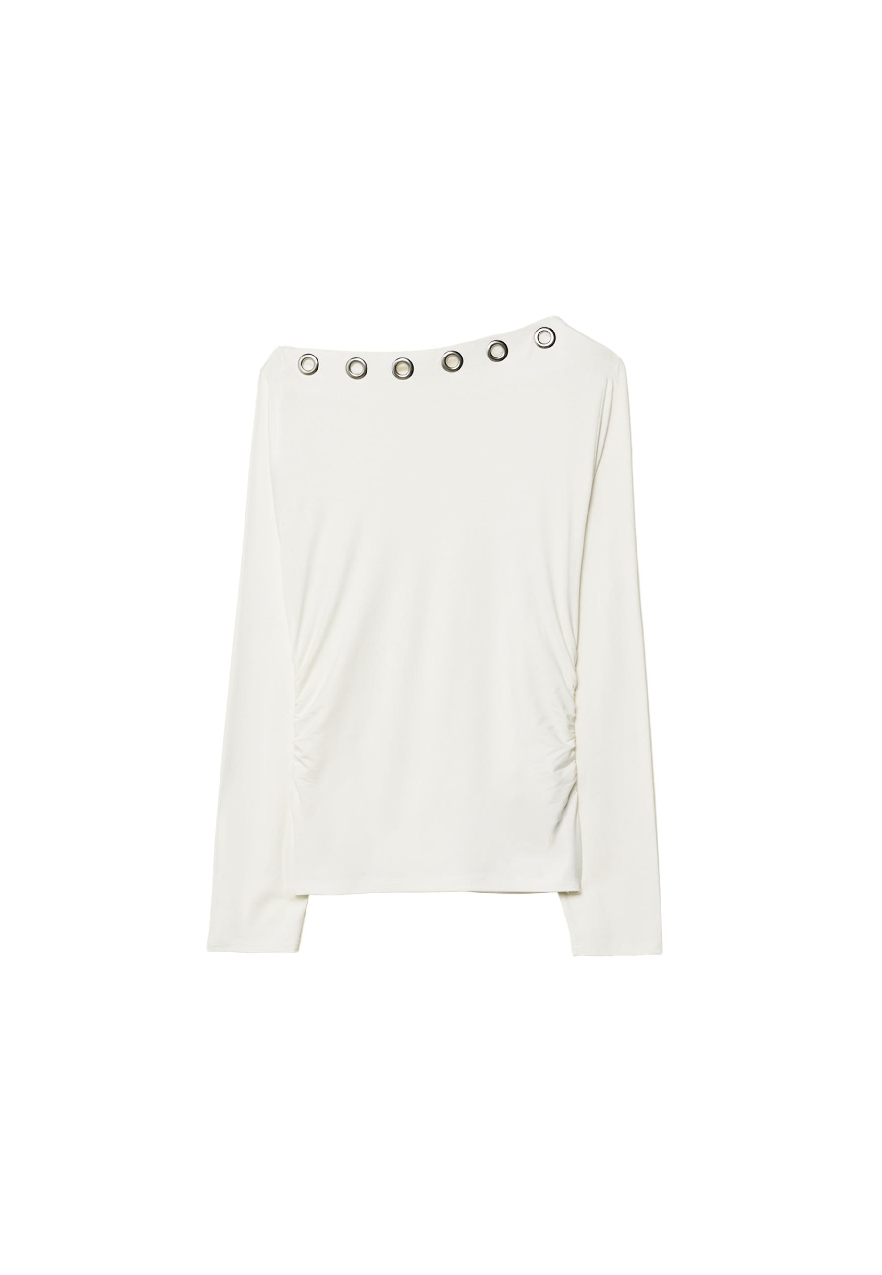 Asymmetric T-shirt with eyelets — Ecru