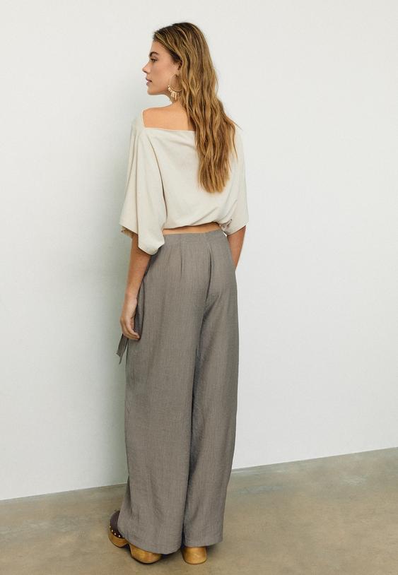 Stradivarius Pantalon Fluide Sarong Kaki Xs