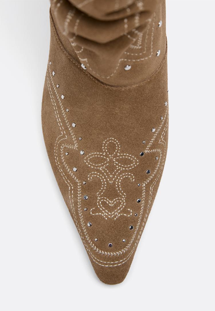Stradivarius Δερμάτινες Μπότες Με Τακούνι Πλατφόρμα Μπεζ 37 φωτογραφία