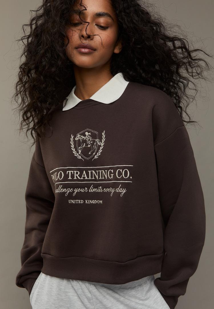 sweat shirt brode col polo