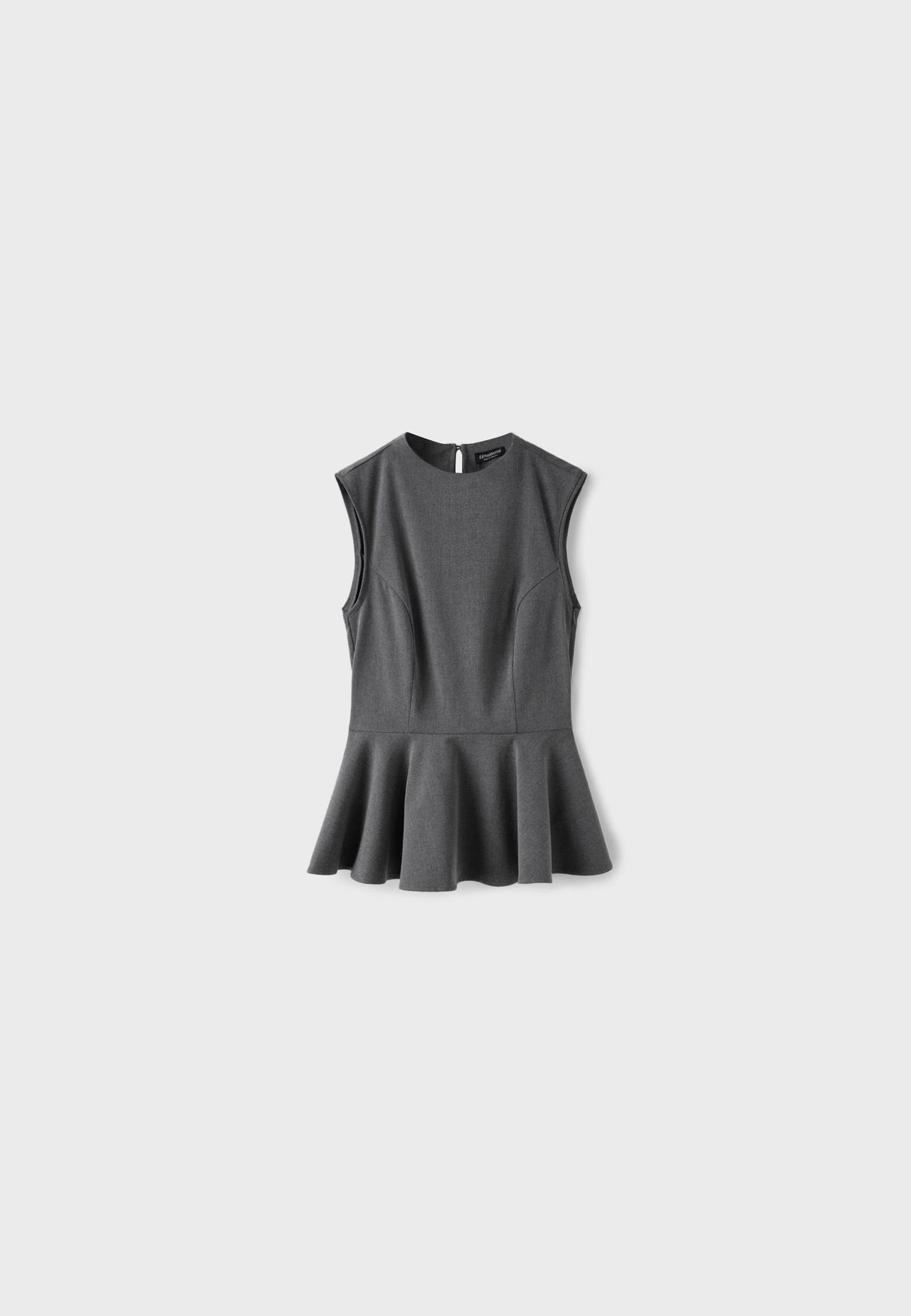 High-neck peplum sleeveless top — Pearl grey