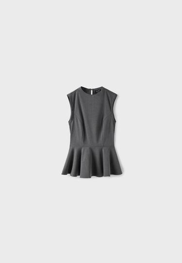 High-neck peplum sleeveless top — Pearl grey 7